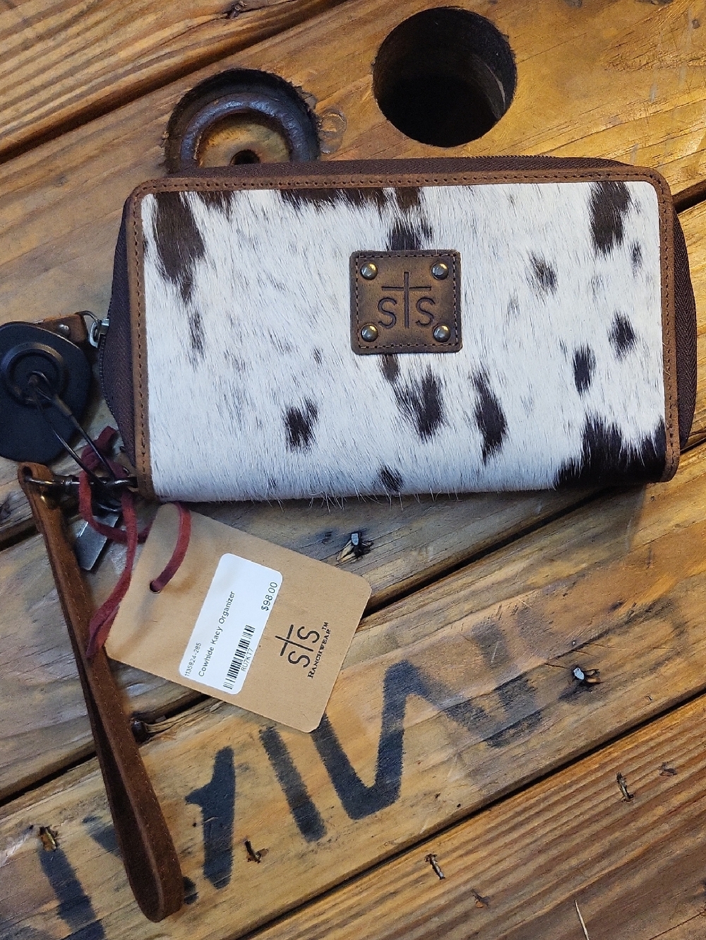 STS Ranchwear Brown and White Cowhide Wristlet Clutch